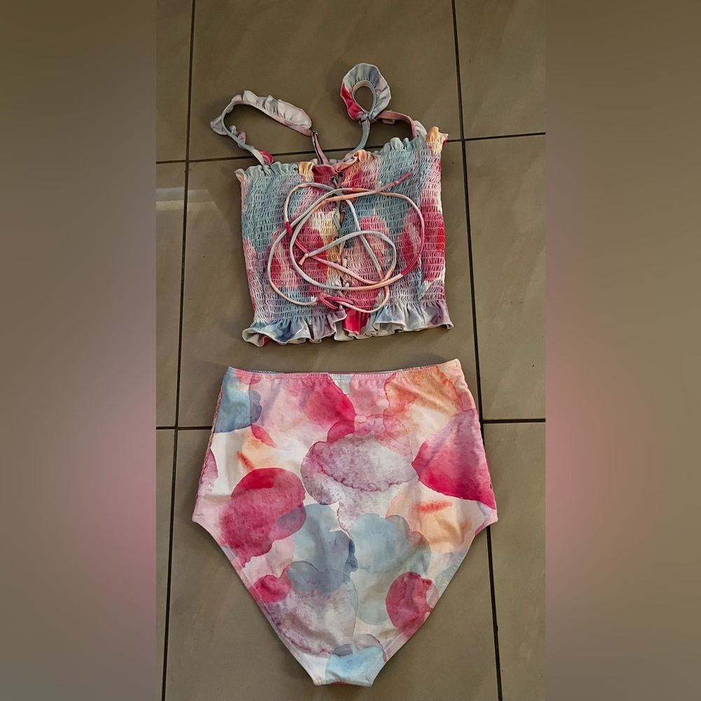 Rad Two Piece Pink and Blue Pastel Swim Suit - Picture 2 of 5